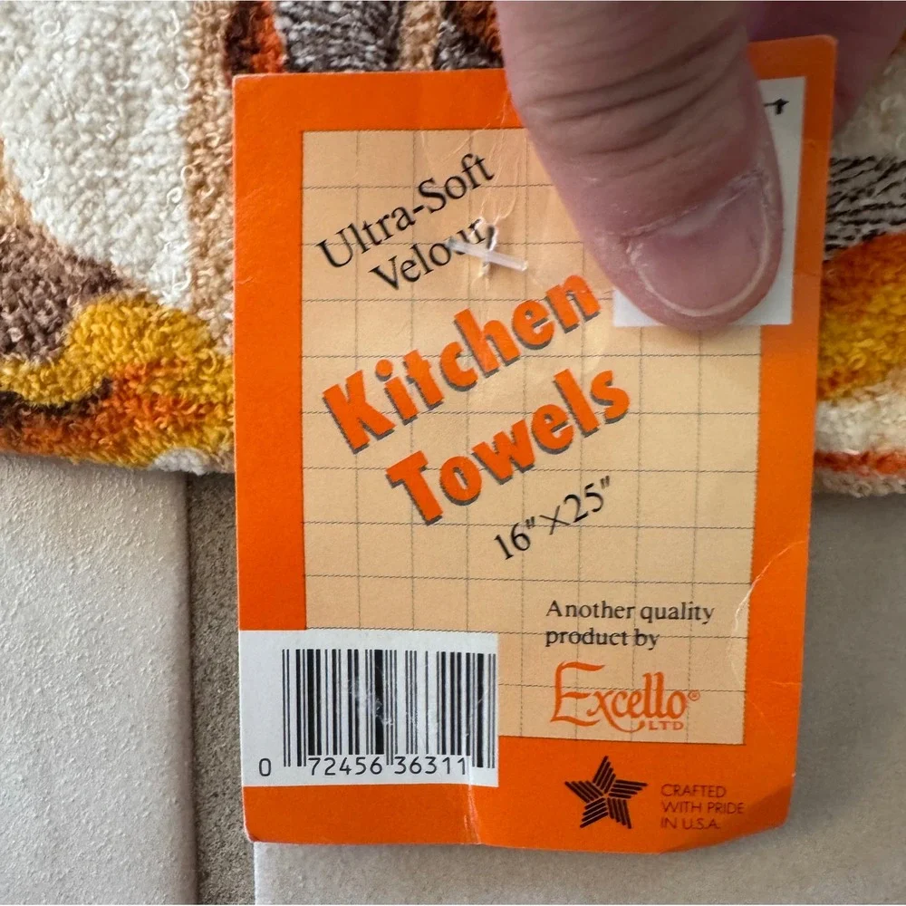 NWT Vintage Mushroom Champignons Kitchen Hand Towel Cotton Brown Orange